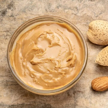 Almond butter in a small bowl.