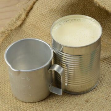 Evaporated milk in a can.