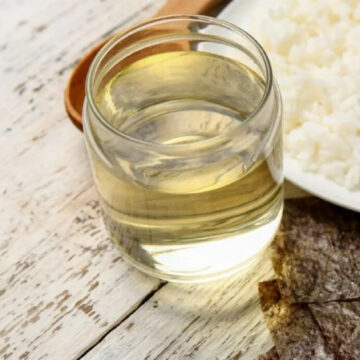 rice vinegar in a glass.