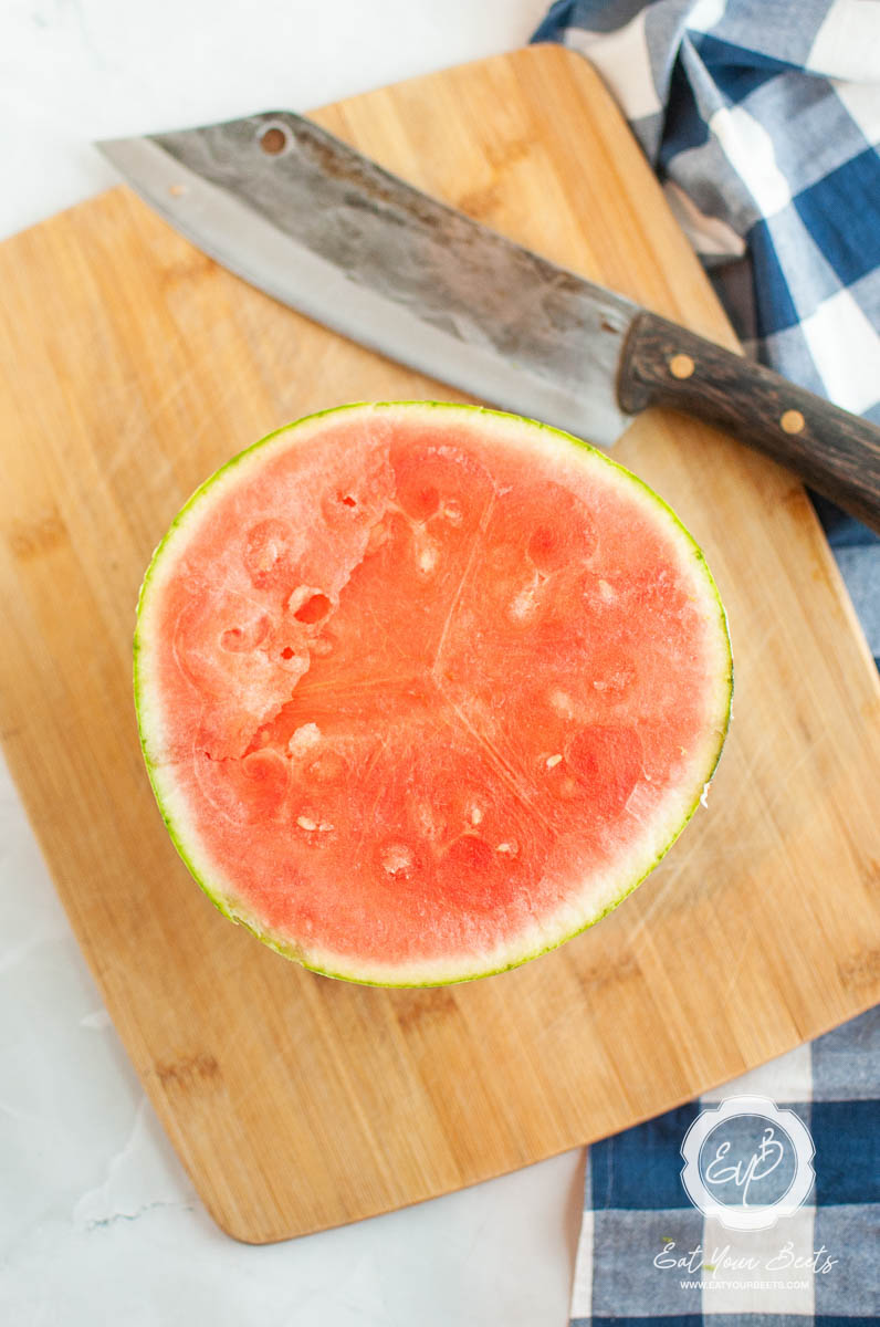 watermelon chopped in half.