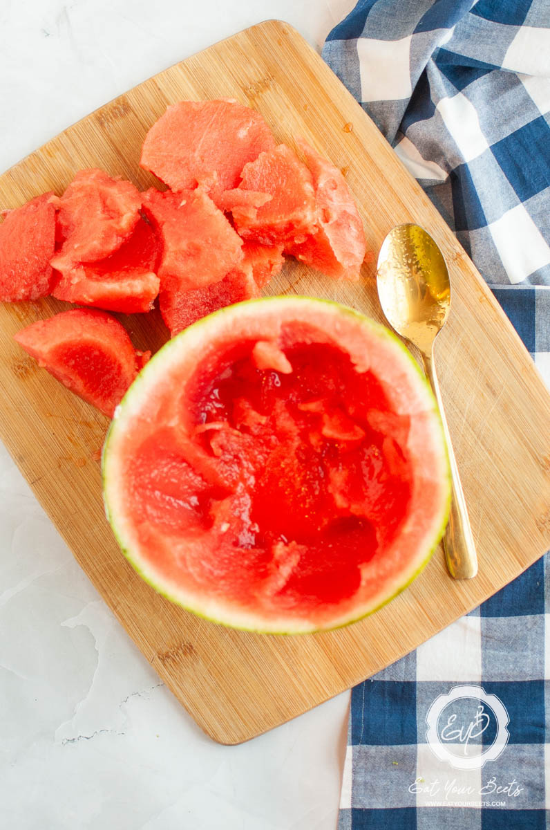 scooped out watermelon.