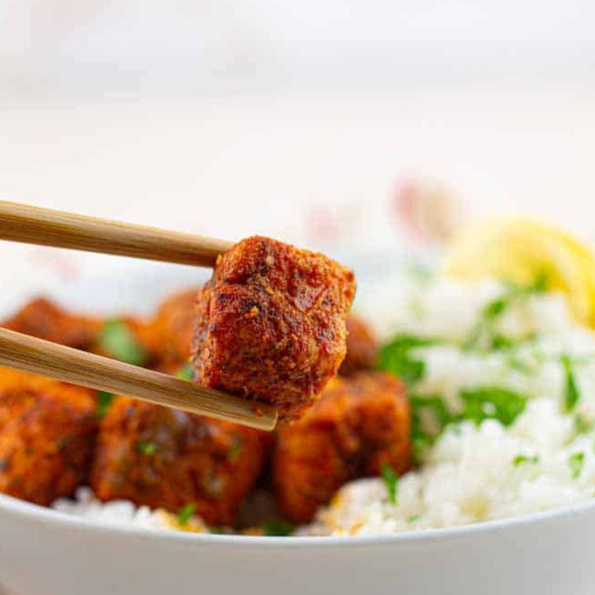 Baked Crispy Salmon Bites on Rice.