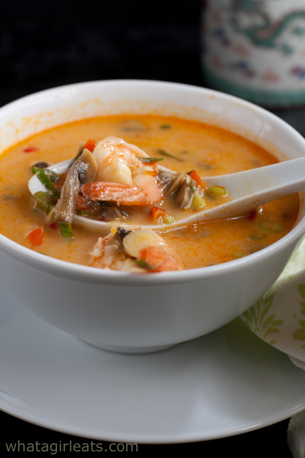 Thai shrimp soup in a bowl.