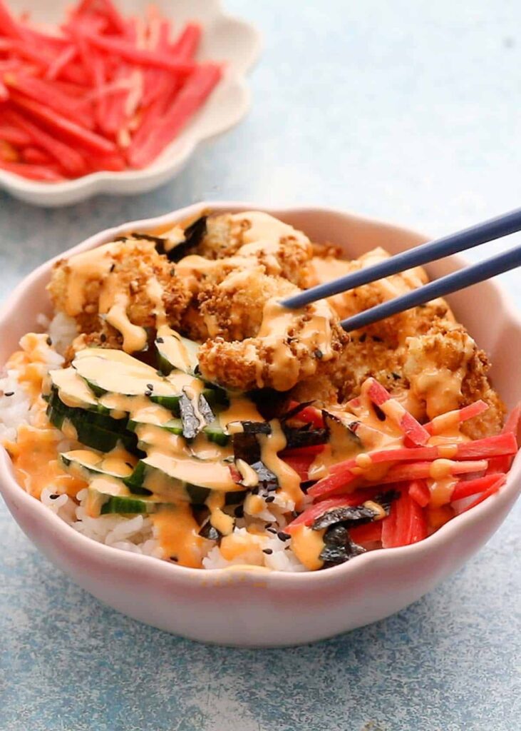Sushi shrimp in a bowl.