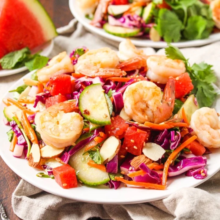 Sesame shrimp watermelon salad.