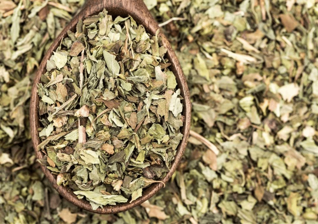dried basil in a bowl.