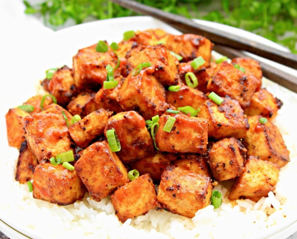 Baked Sriracha Tofu.
