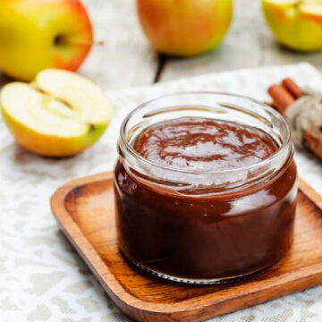 Apple butter in a jar.