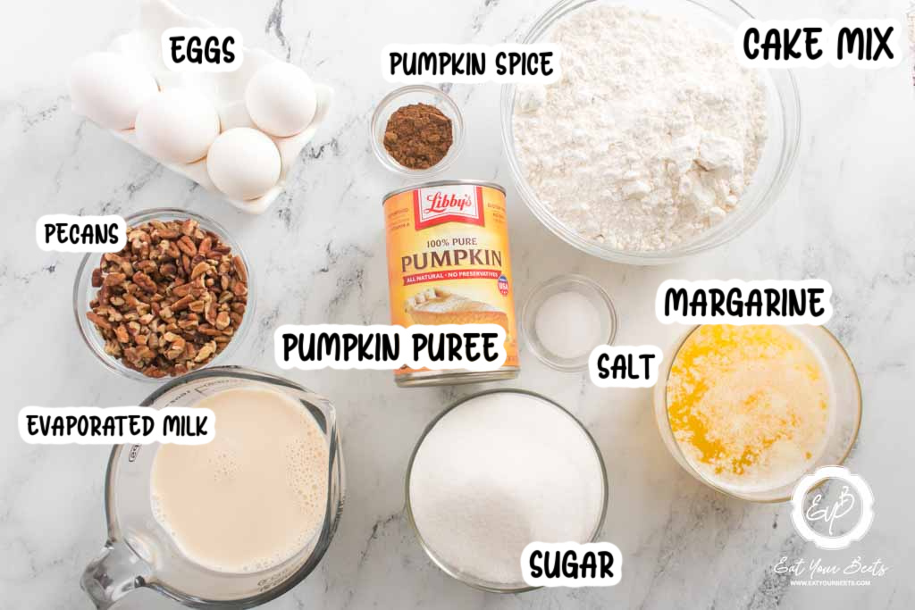 Hawaiian pumpkin crunch cake ingredients.
