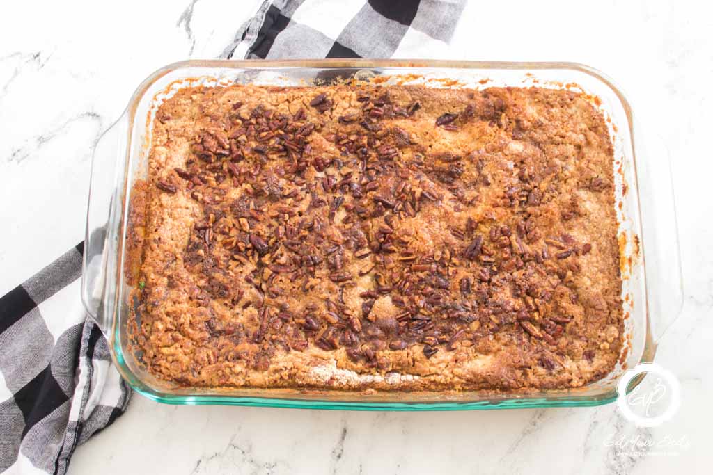Pumpkin Crunch Cake in a baking dish.