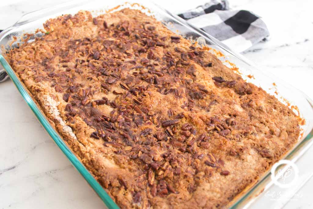 Hawaiian Pumpkin Crunch Cake in a baking dish.