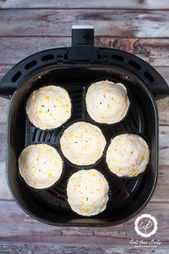Air Fryer Pot Pies in air fryer basket.