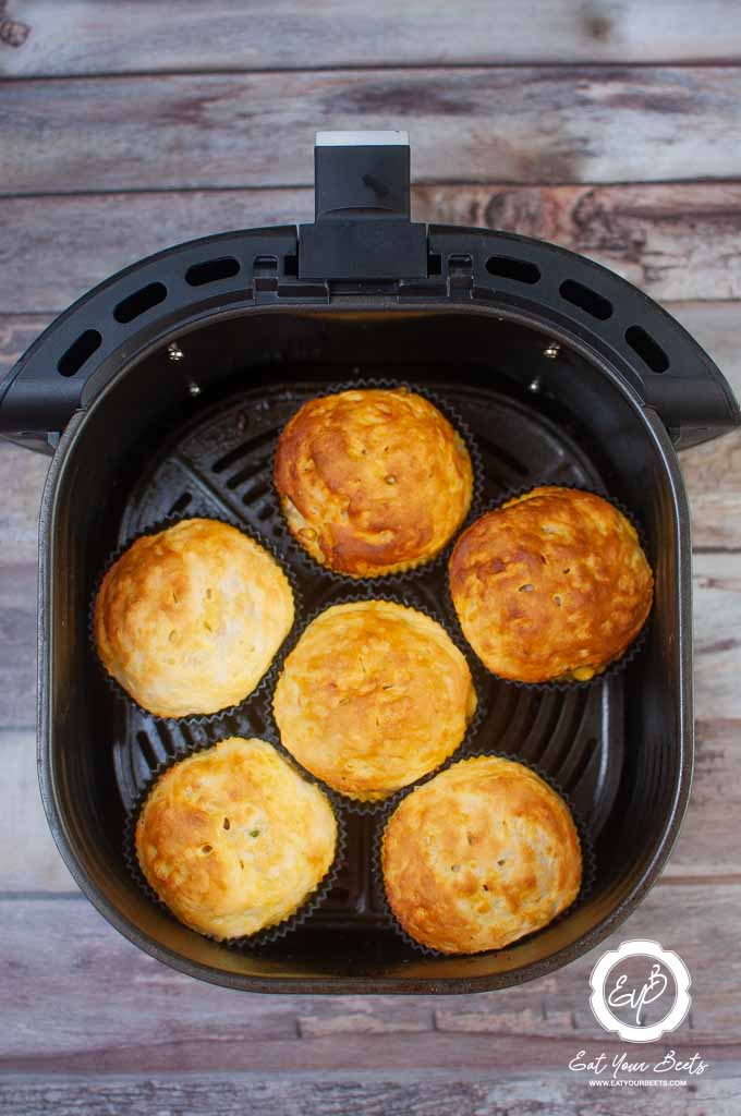 Air Fryer Pot Pies in air fryer basket.