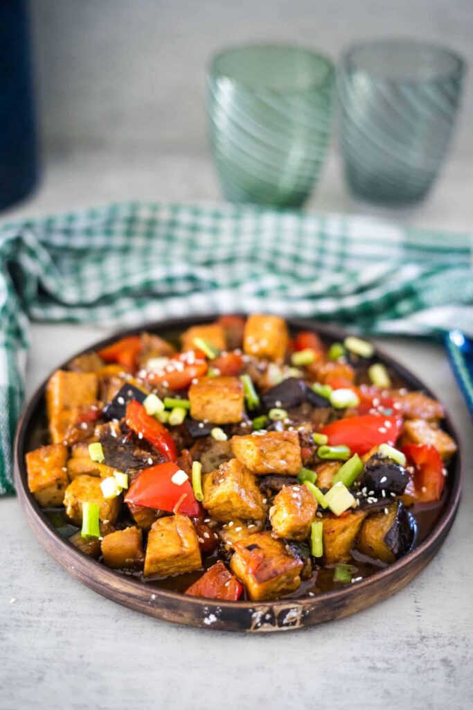 Eggplant tofu in a tray.