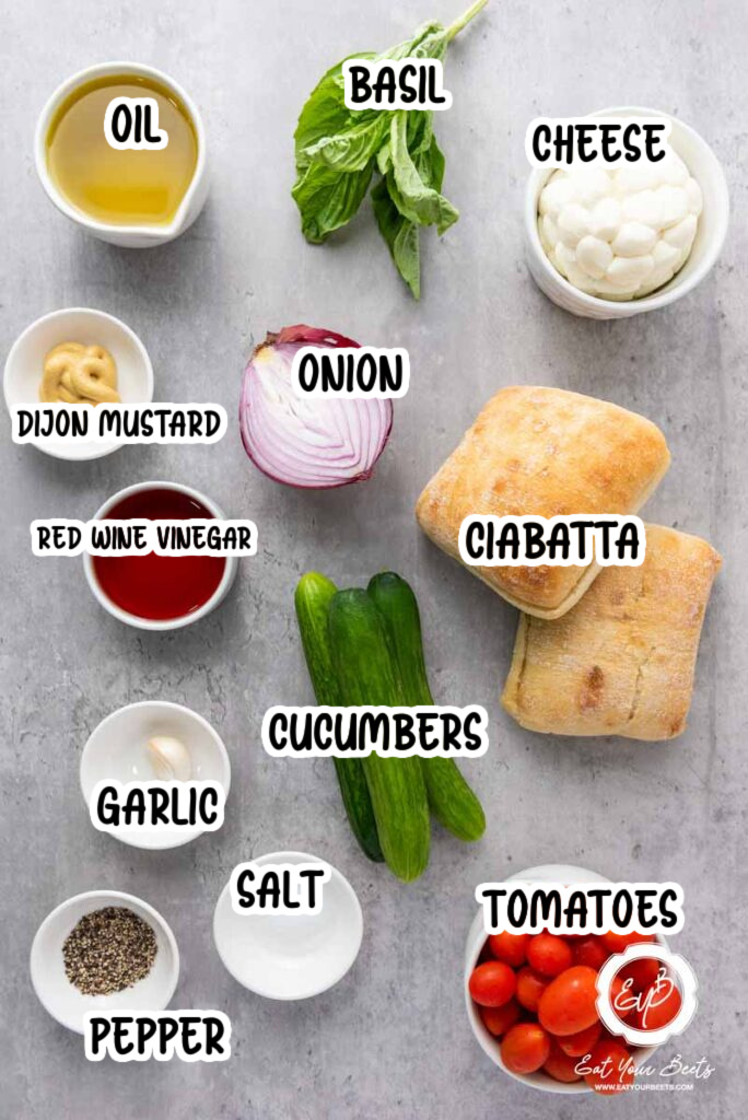 Panzanella with Mozzarella Ingredients.