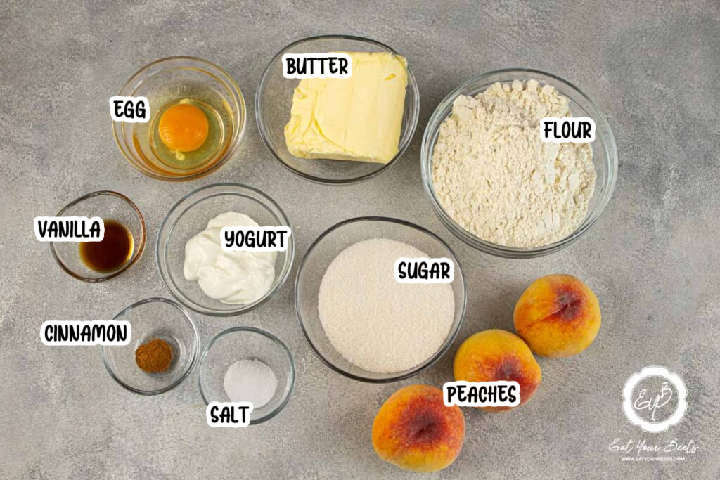 Ingredients to make peach pie bars.