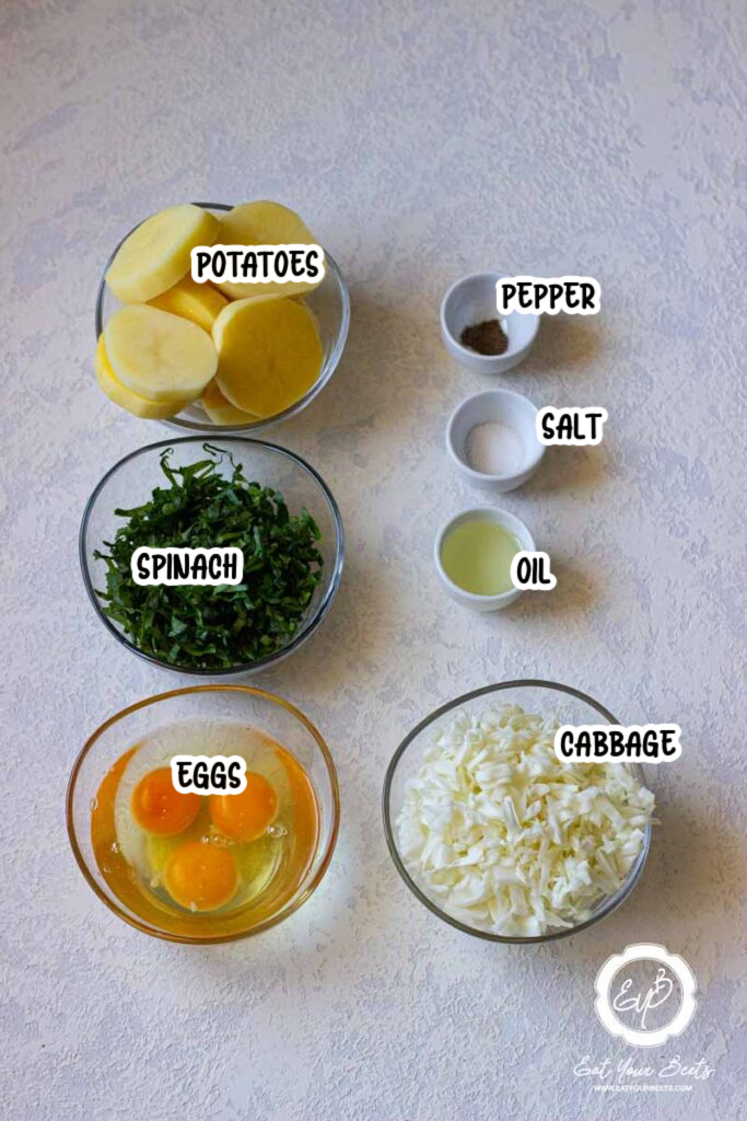 Potatoes Spinach Cabbage Ingredients.