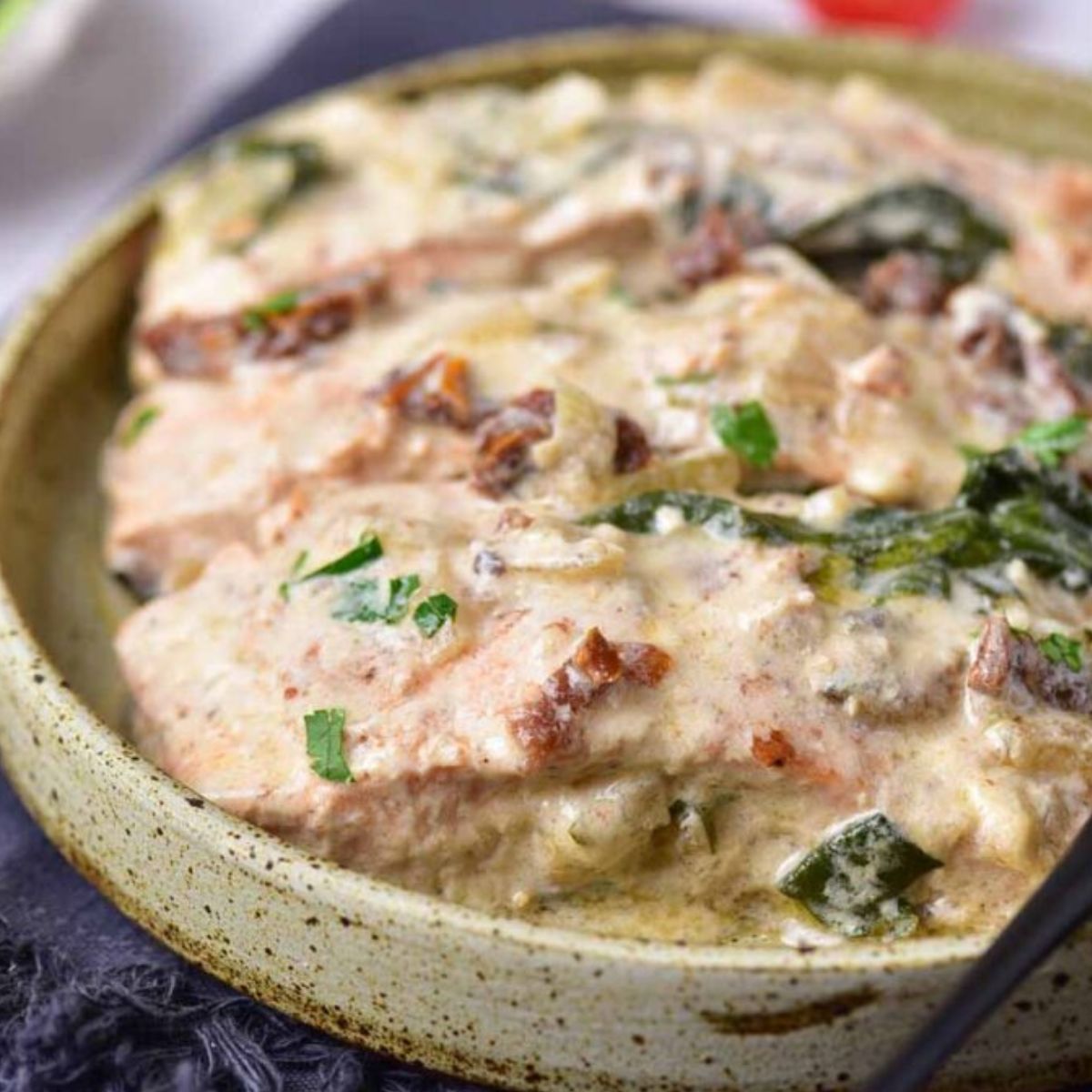 Creamy Tuscan Salmon With Sundried Tomatoes.