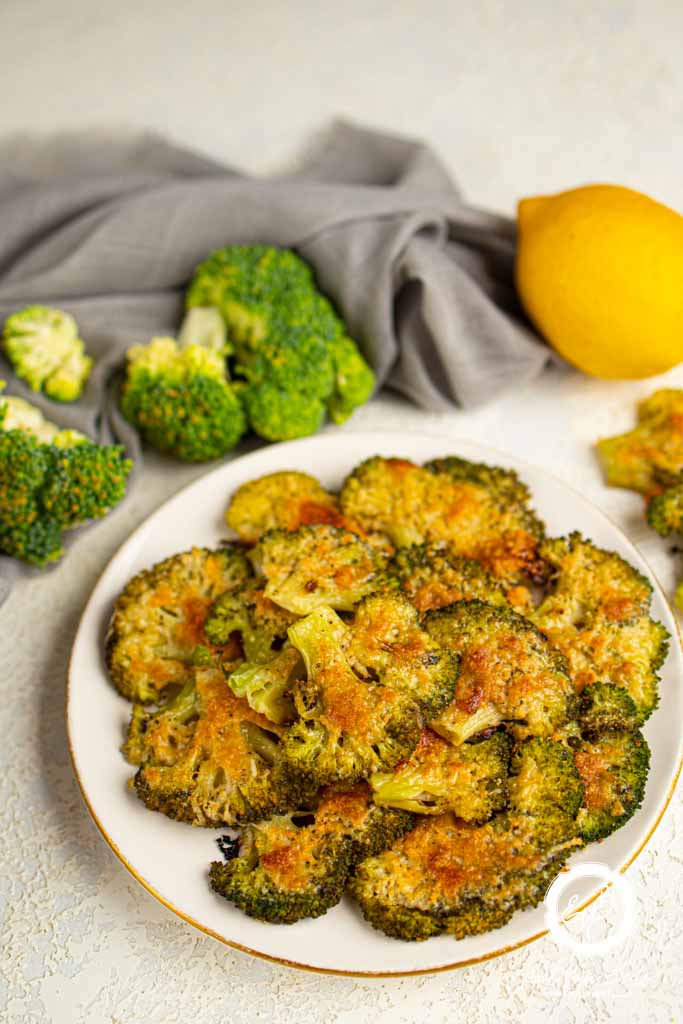 Crispy Parmesan broccoli Chips on a plate.