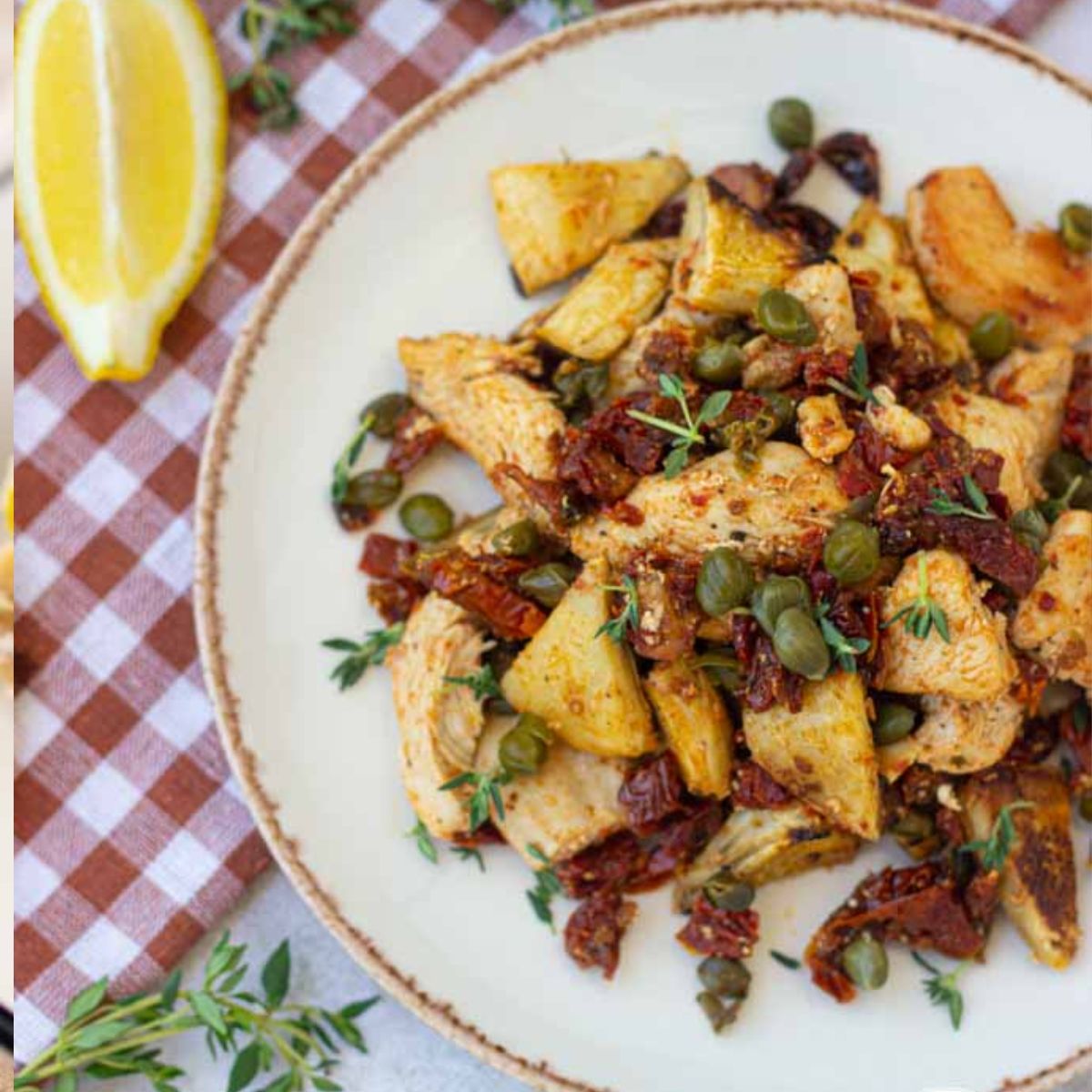 Skillet Chicken With Artichokes And Sun Dried Tomatoes.