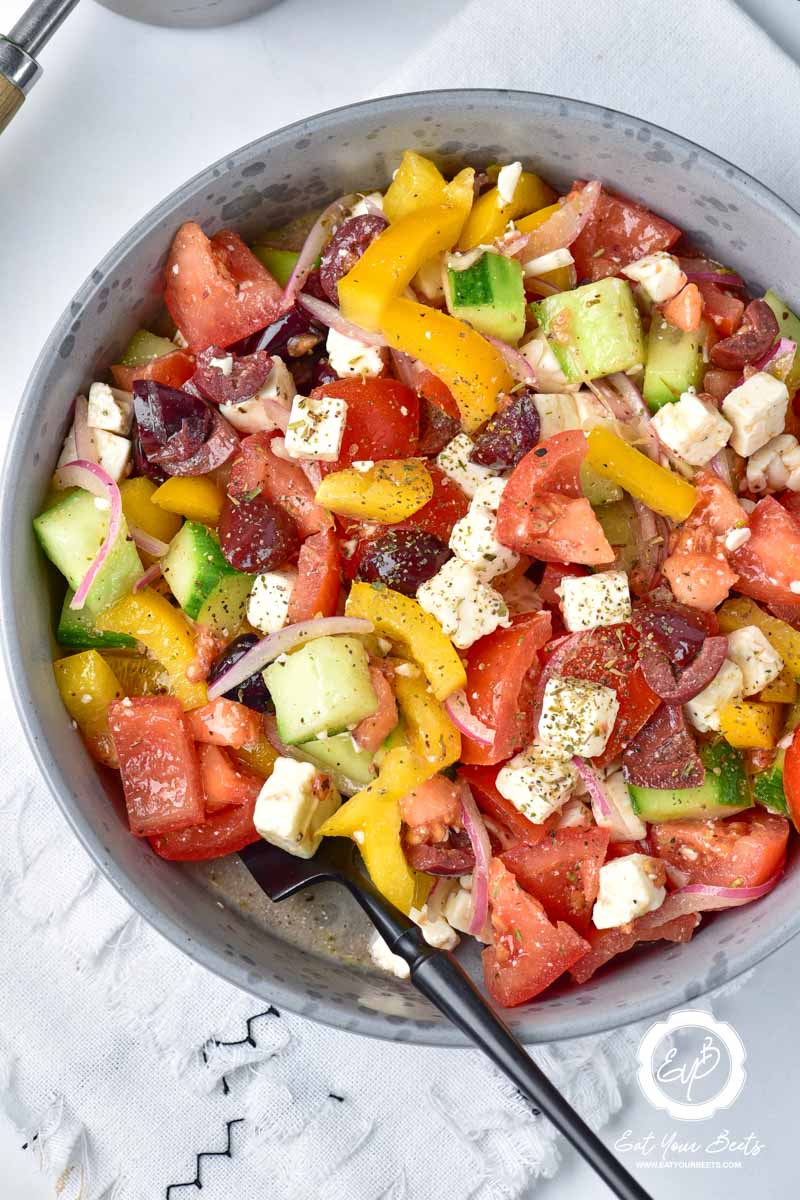 Greek salad ready to be served.