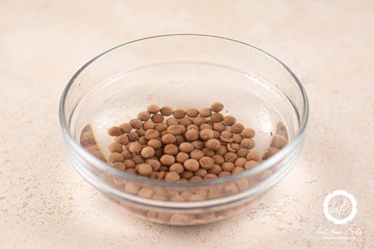 Tapioca pearls soaked in water.