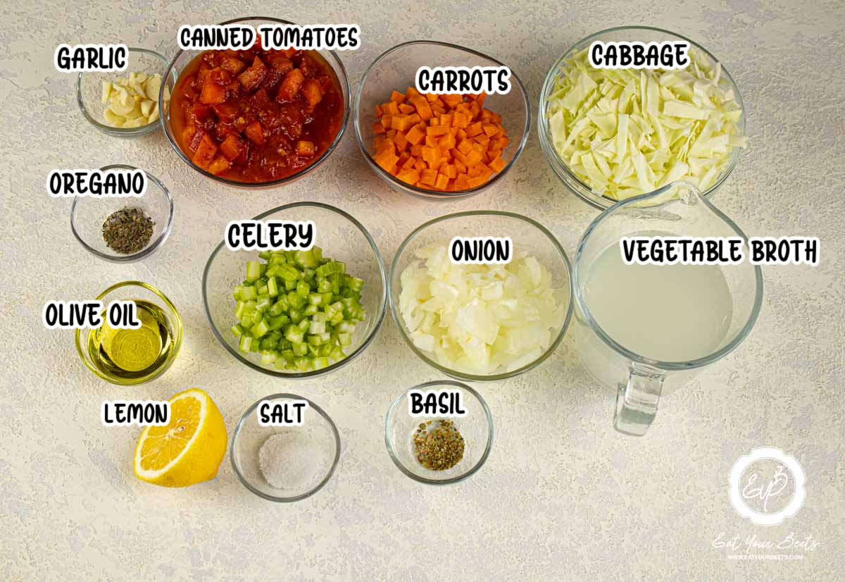 Ingredients to make cabbage soup.