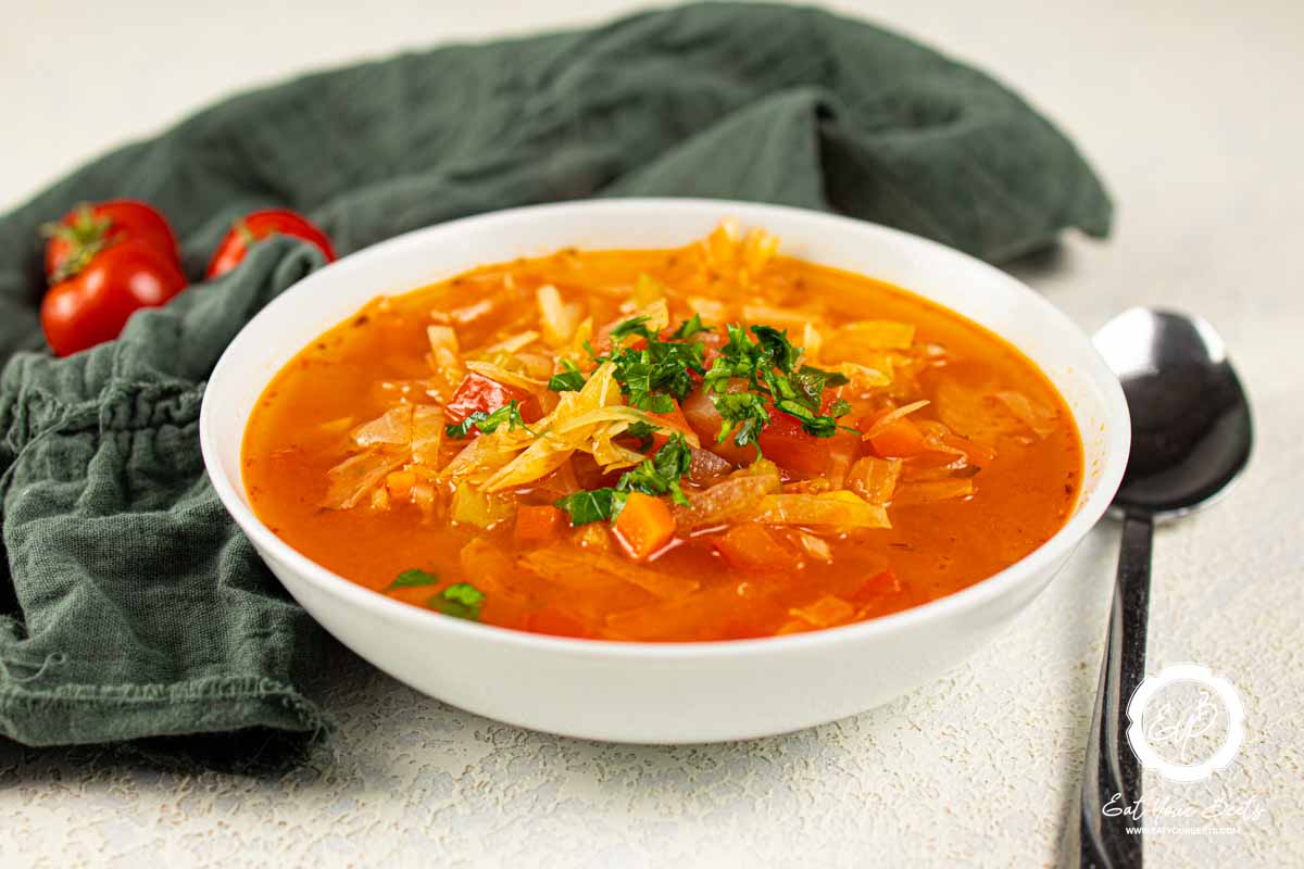 Cabbage soup ready to be served.