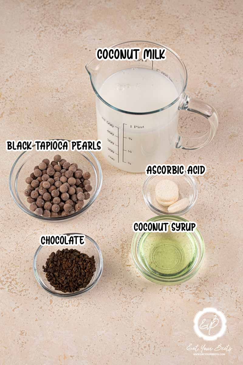 Ingredients to make boba tea tapioca pearls.