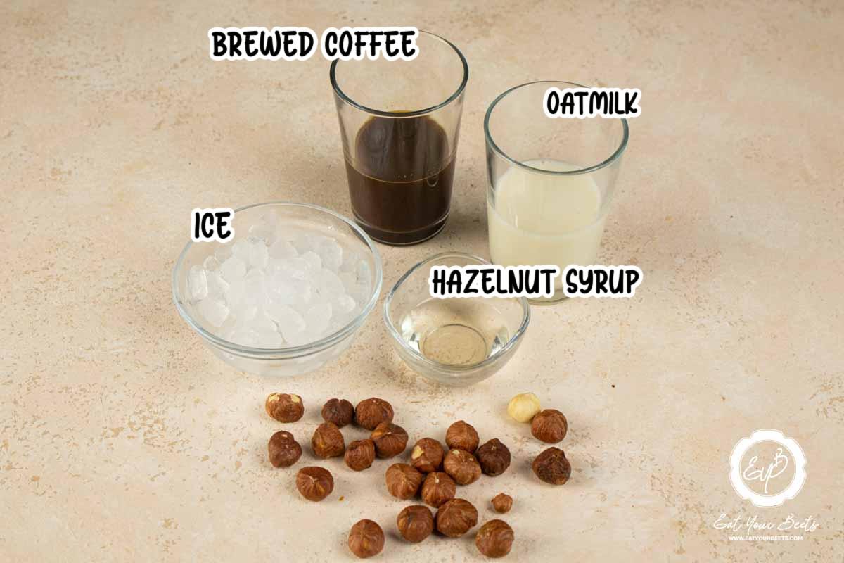 ingredients to make hazelnut oat milk espresso.
