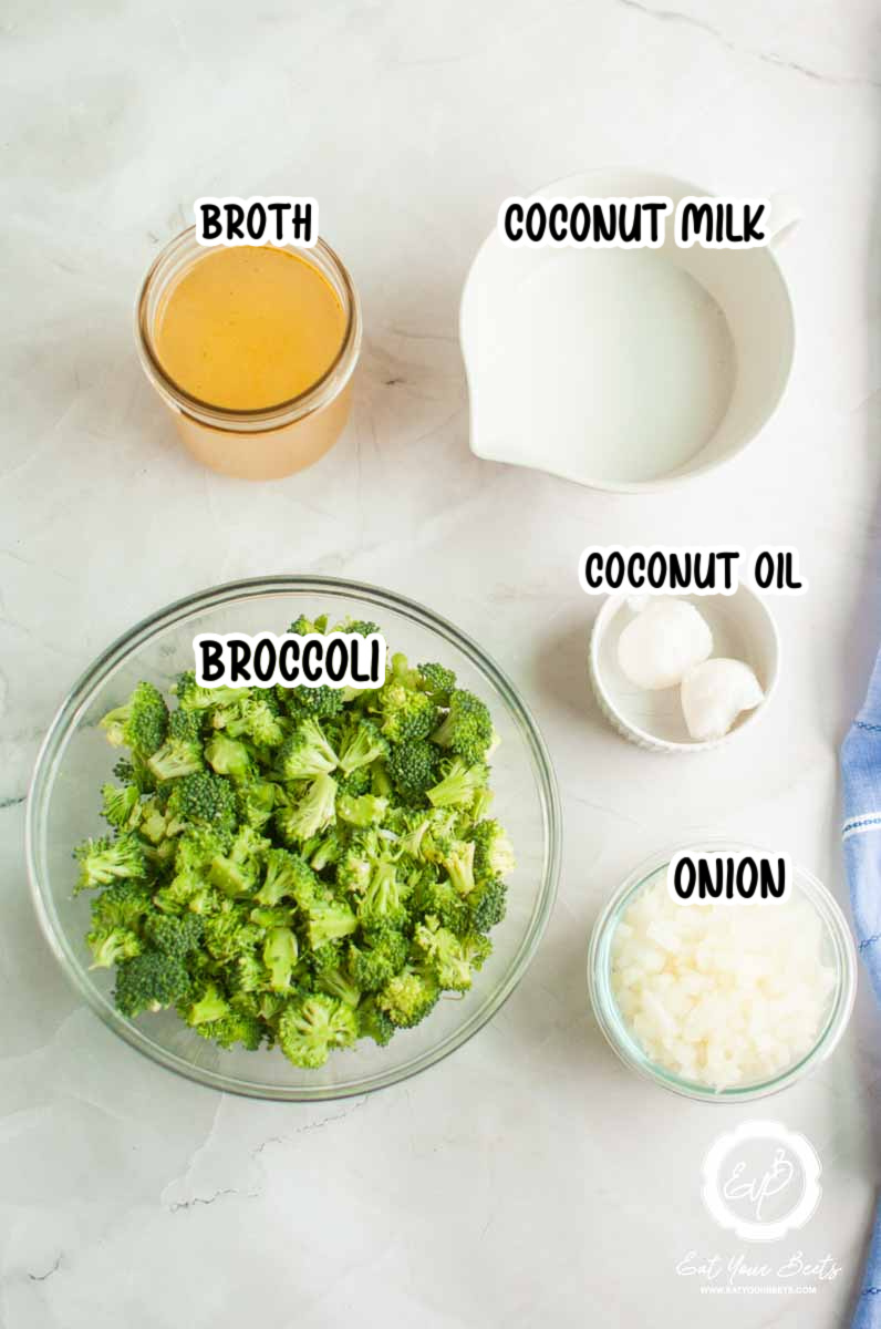 Ingredients to make dairy free cream of broccoli soup.
