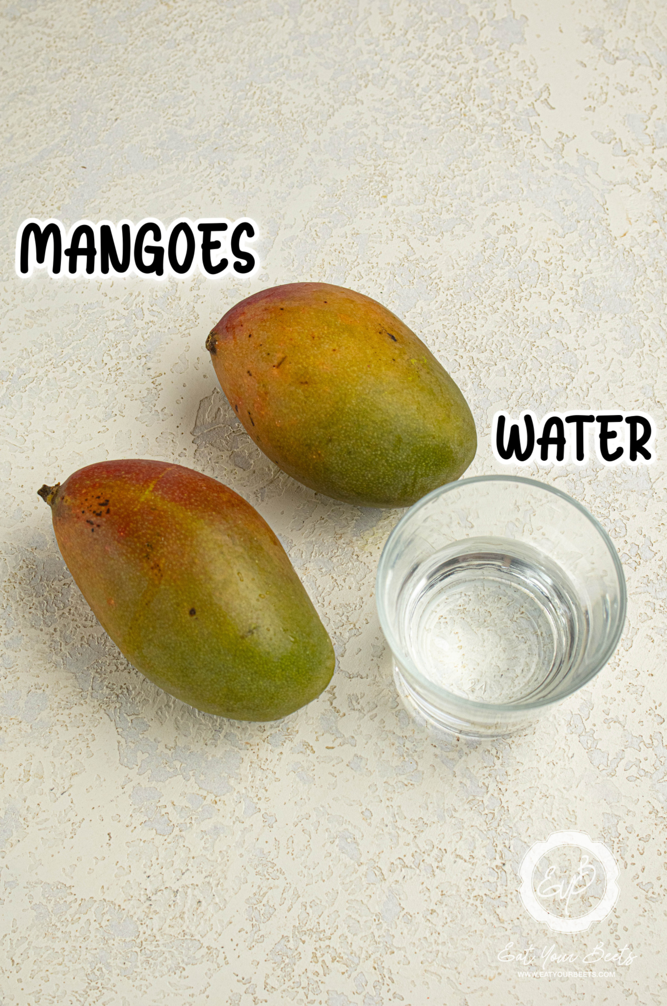 ingredients for mango puree, mangoes and water.