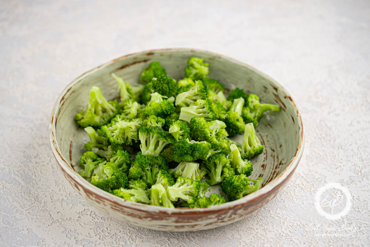 Steamed broccoli in a dish.