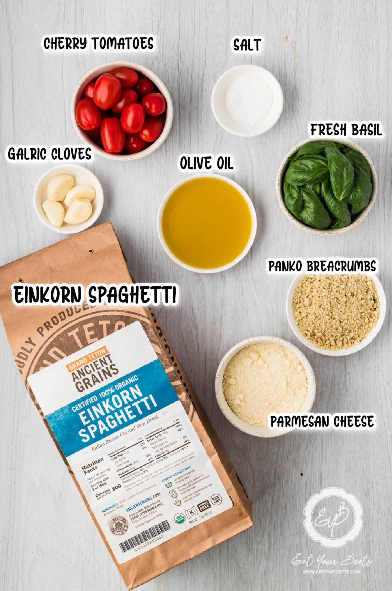 Ingredients for Pesto Panko Spaghetti.